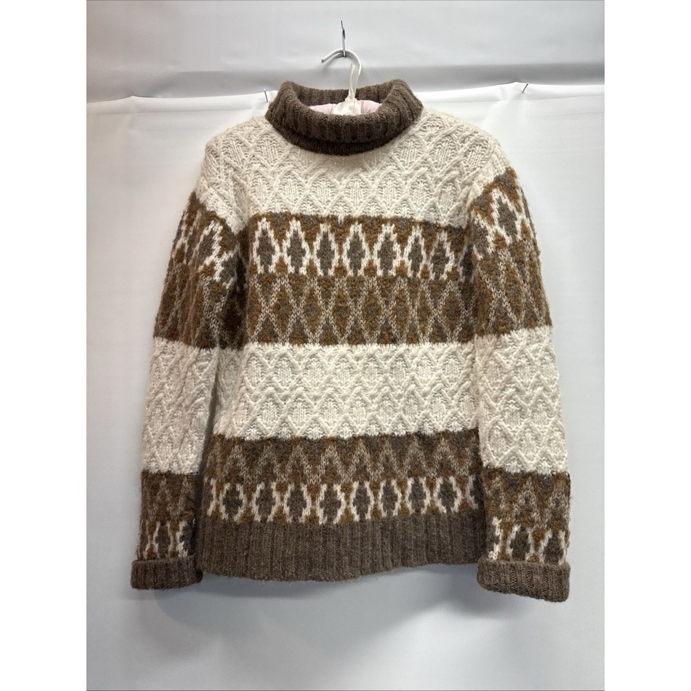 Faherty Frost Fair Isle Mock Neck Alpaca Wool Sweater Women's Sz XS Brown Peru